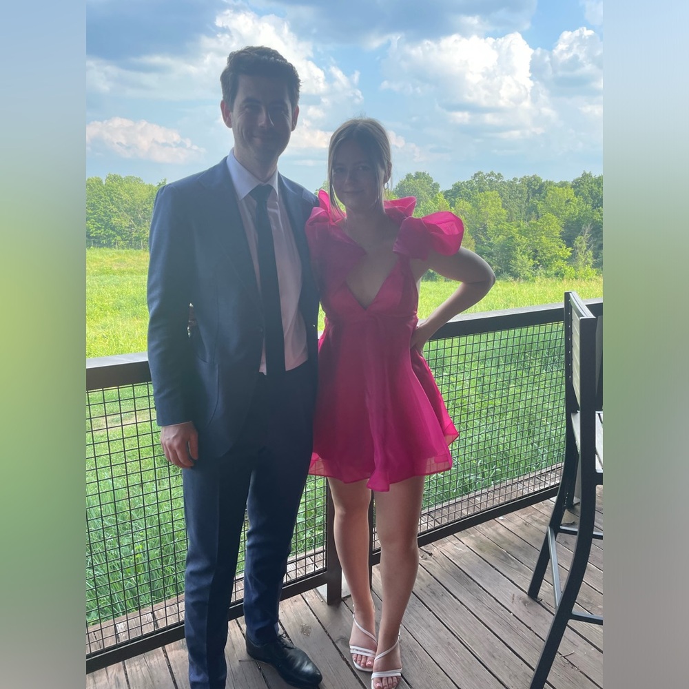 SELFIE LESLIE CHANTILLY TIED SHOULDER MINI DRESS FUCHSIA